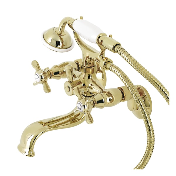 Kingston Brass KS245PB Tub Wall Mount Clawfoot Tub Faucet with Hand Shower, Polished Brass KS245PB - main